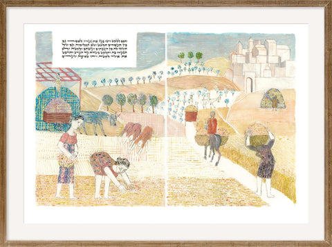 Ruth gleans in Boaz's fields